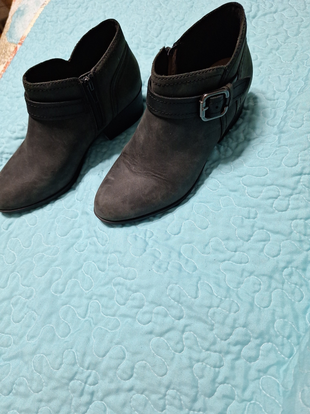 Clarks Charcoal Suede Ankle Booties with Buckle